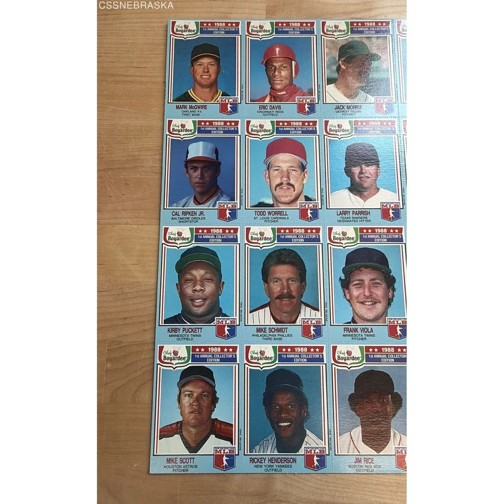 Chef Boyardee 1988 Baseball Uncut Sheet 24 Card Complete Set Ripken McGwire HOF